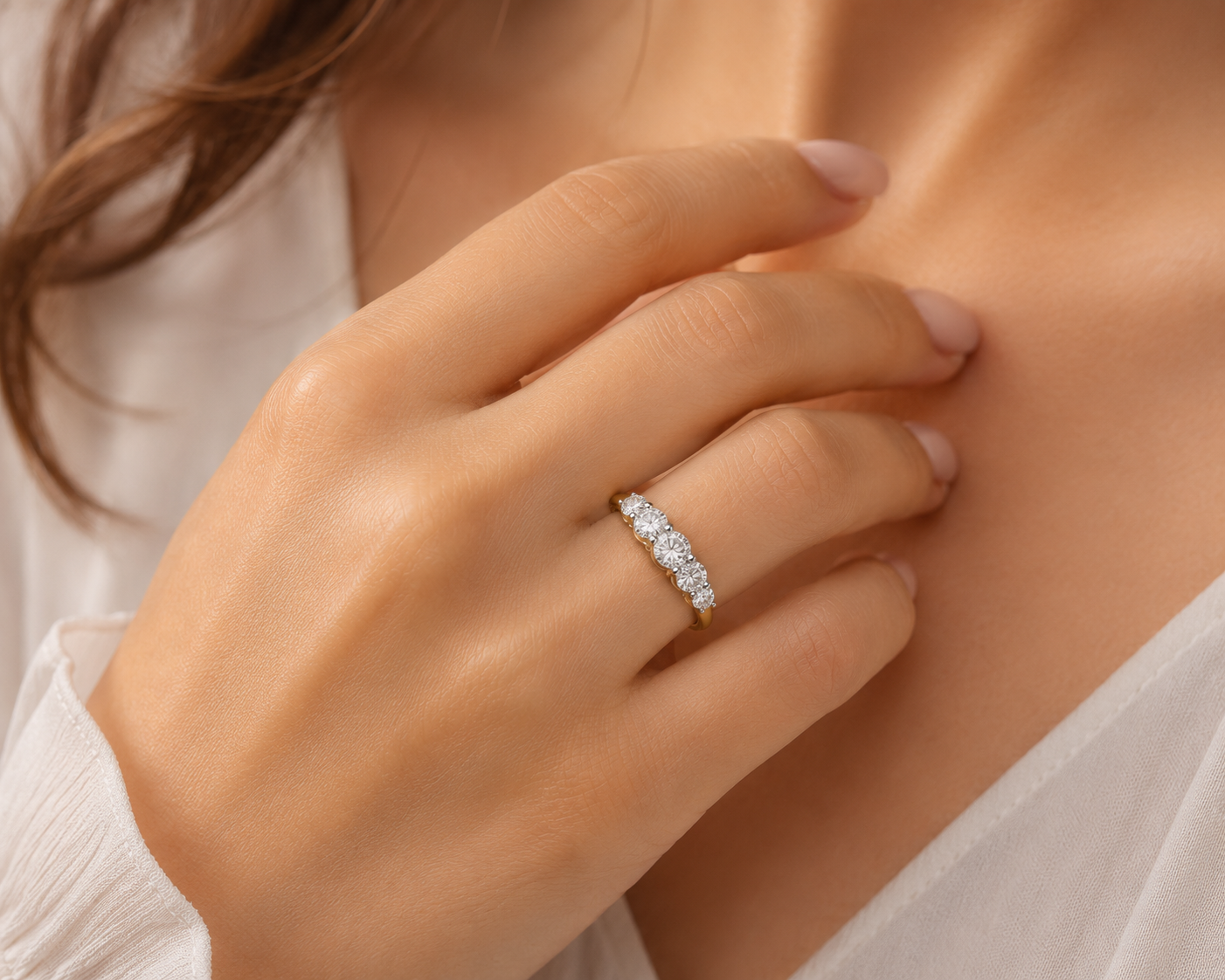 Elegant Five-Stone Graduated Ring in 18ct Gold on Solid Sterling Silver