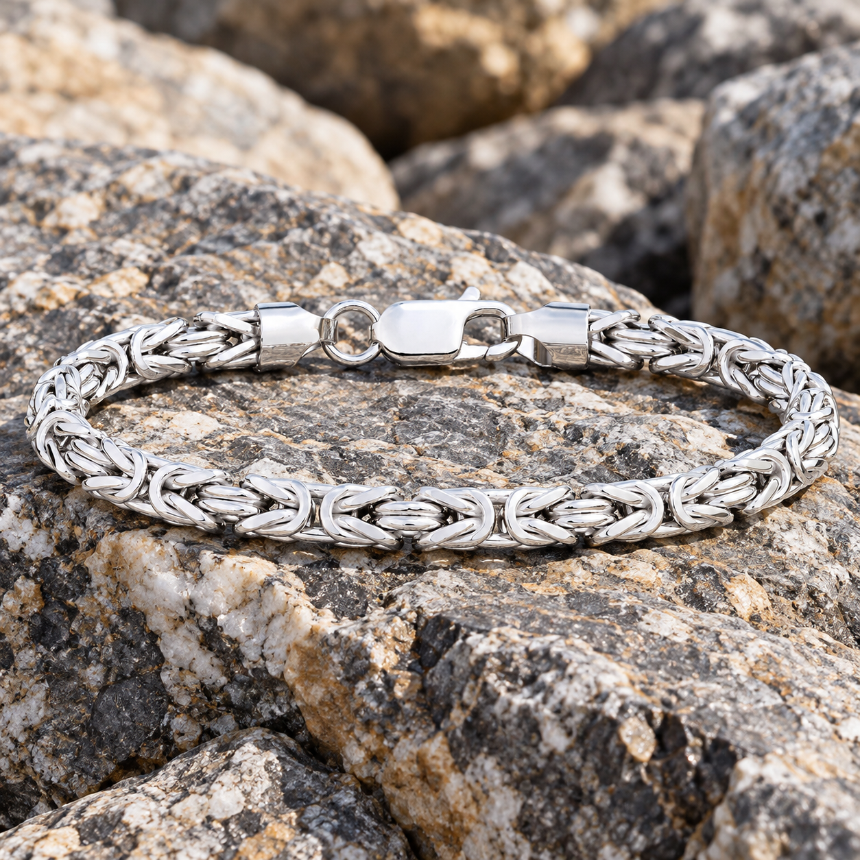 Men's Byzantine Bracelet Solid Silver British Made Hallmarked 8 " 4mm Wide