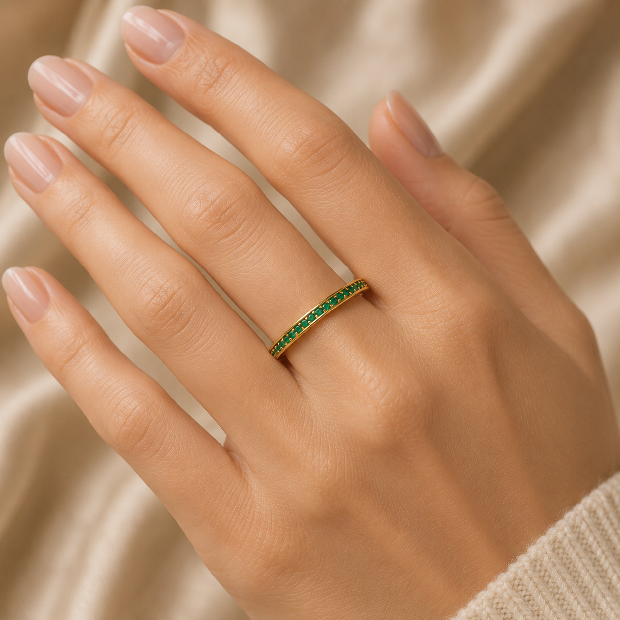 9k Yellow Gold Emerald Half Eternity Stackable Ring Hallmarked Sizes KLMNOPQRS
