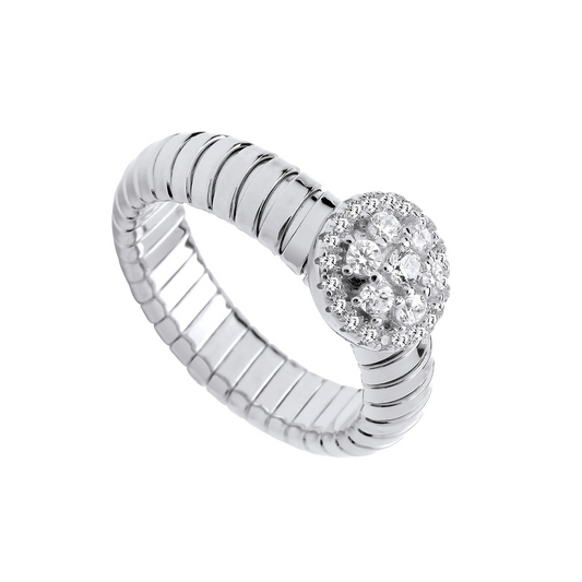 Sterling Silver Ribbed Link Cluster Ring Sizes J - Q British Made 925 Hallmarked