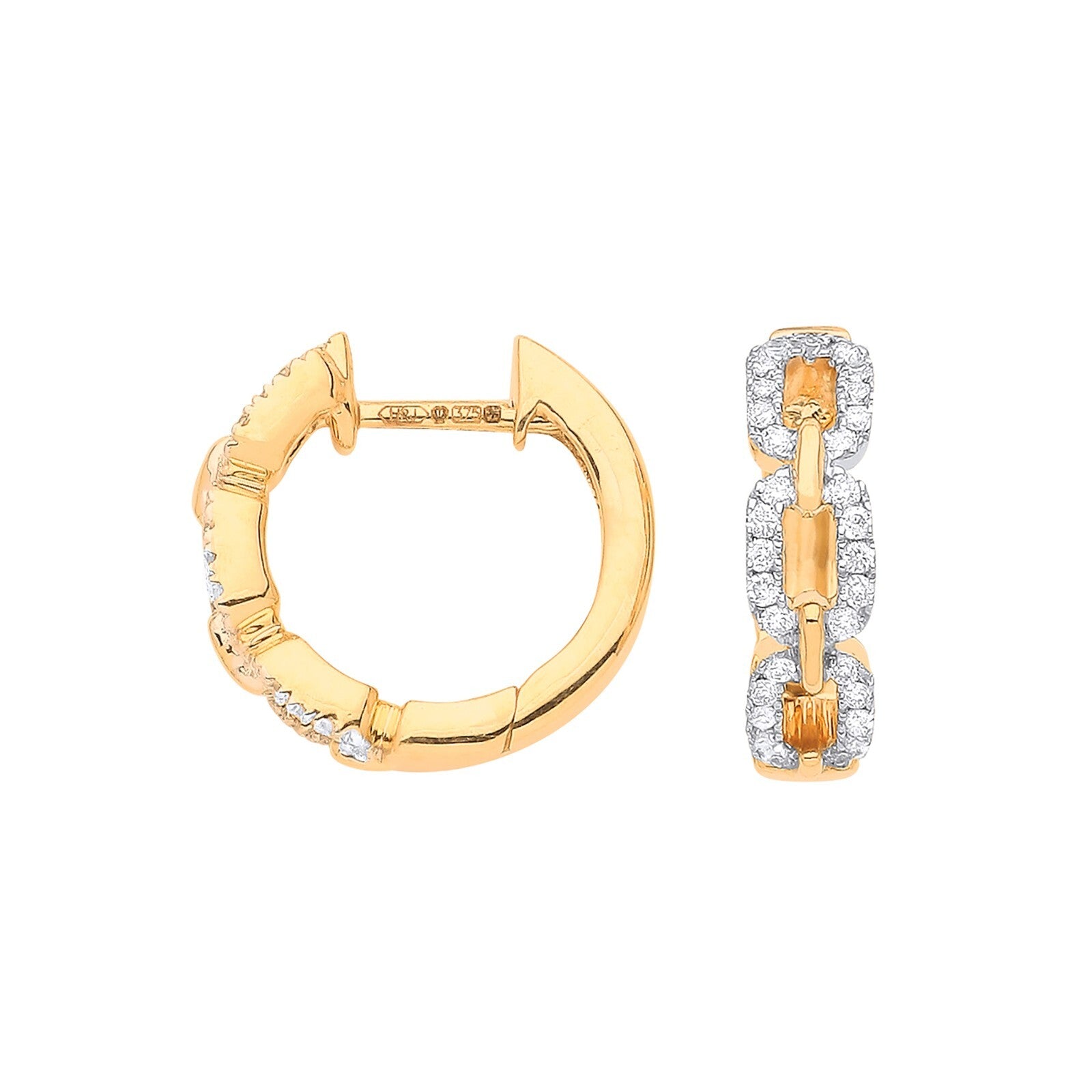 9ct Yellow Gold 0.25ct Diamond Curb Huggies - 14mm