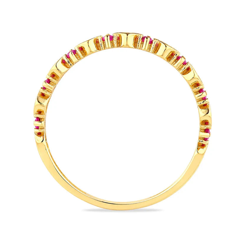 9k Yellow Gold Ruby Heart Eternity Stacking Band Ring Sizes KLMNOPQRS Hallmarked