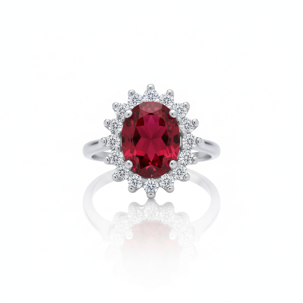 Sterling Silver Ruby Ring Large Cluster Engagement 925 Hallmark Size K-S
