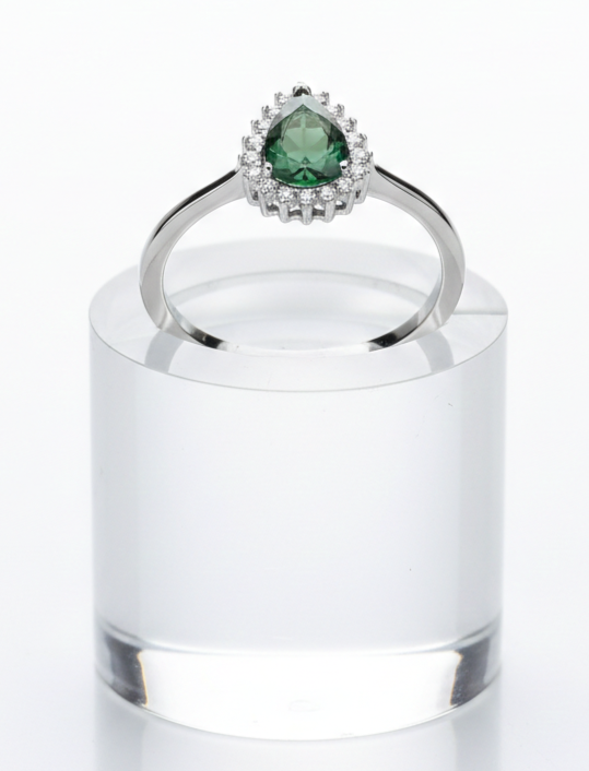 Sterling Silver Emerald Pear Cluster Ring 925 Hallmark Engagement Size K - S