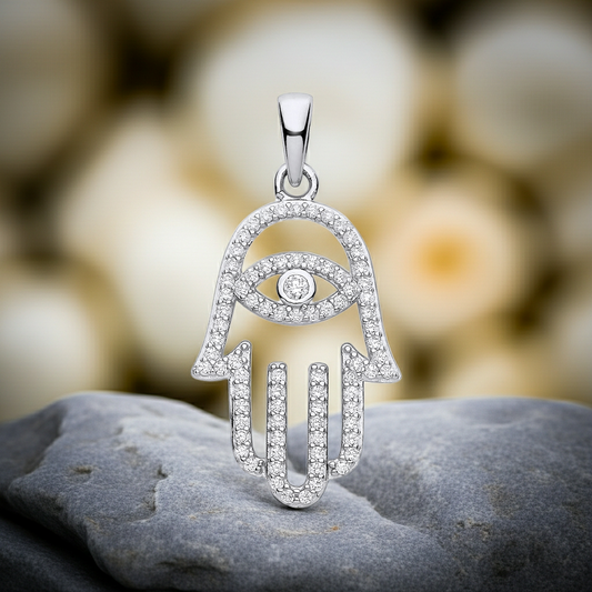 Hand of Hamsa Evil Eye PendantSolid Sterling Silver 925 Hallmark