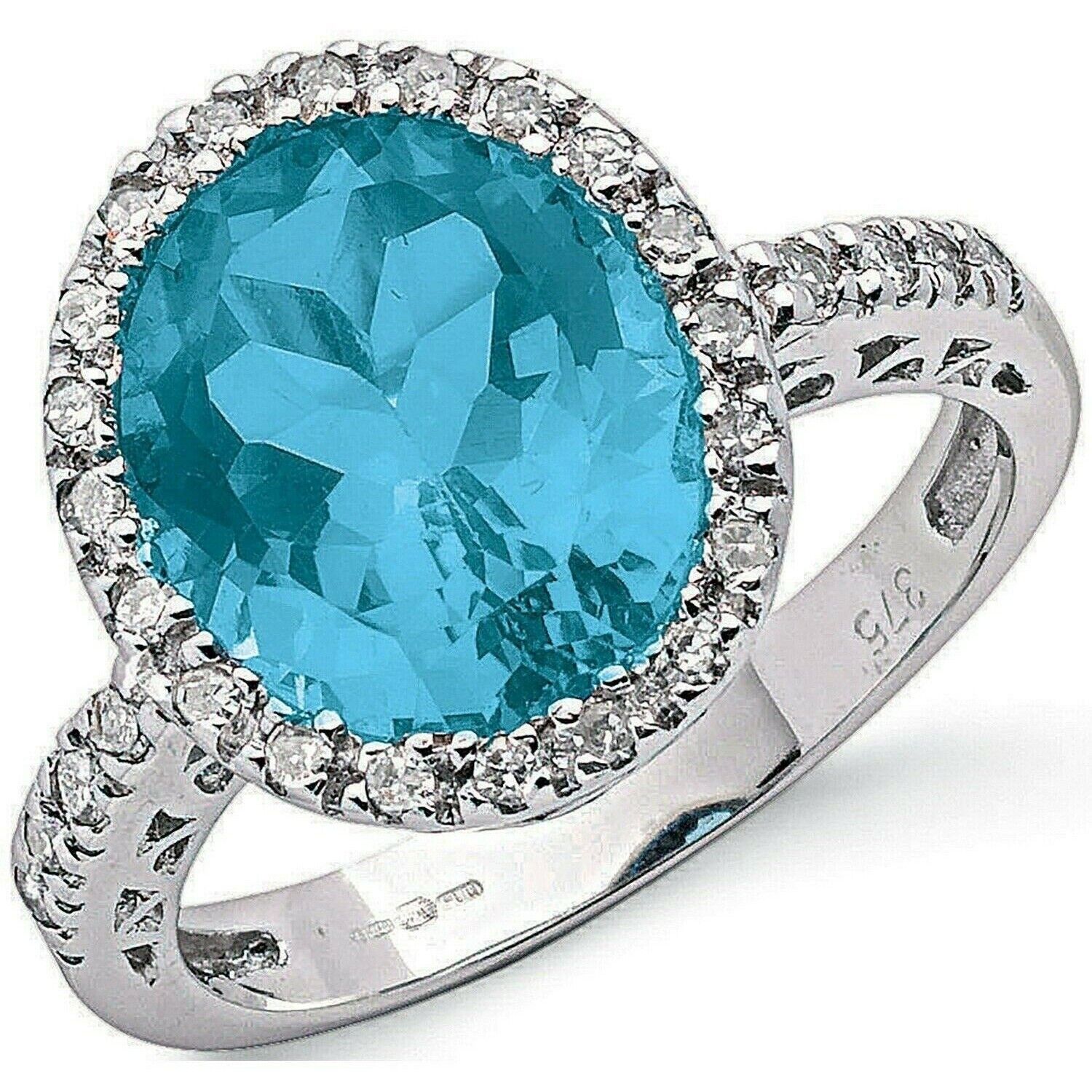 9ct White Gold 0.24ct Diamond & 5.18ct Blue Topaz Ring Cocktail Statement