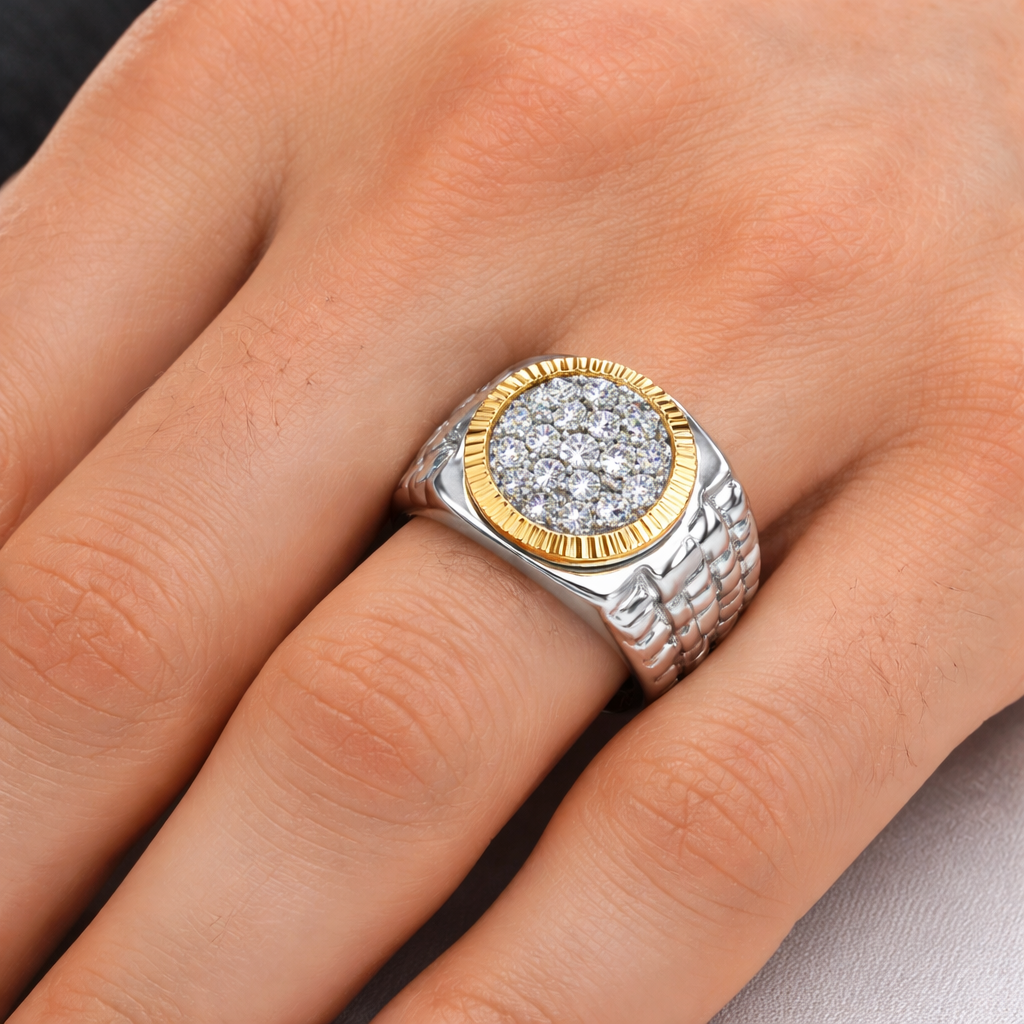 Men's Natural Diamond Ring Solid Yellow and White Gold 0.20ctw Hallmarked