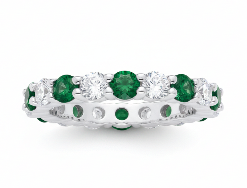 Sterling Silver Emerald Full Eternity Ring 3mm Band 925 Hallmark Size K - S