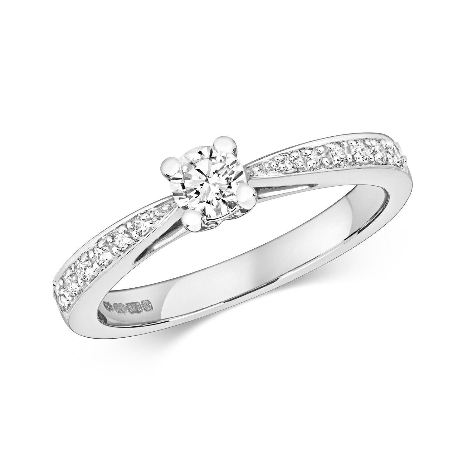 Real Diamond Solitaire Ring 9ct White Gold  0.37 Carat Weight of Diamonds