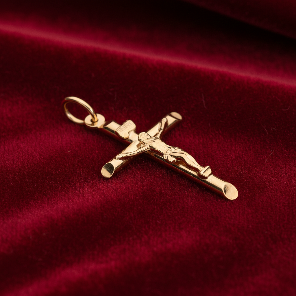 18ct Gold Crucifix Cross Pendant on Solid Sterling Silver 925 Hallmark 40mm