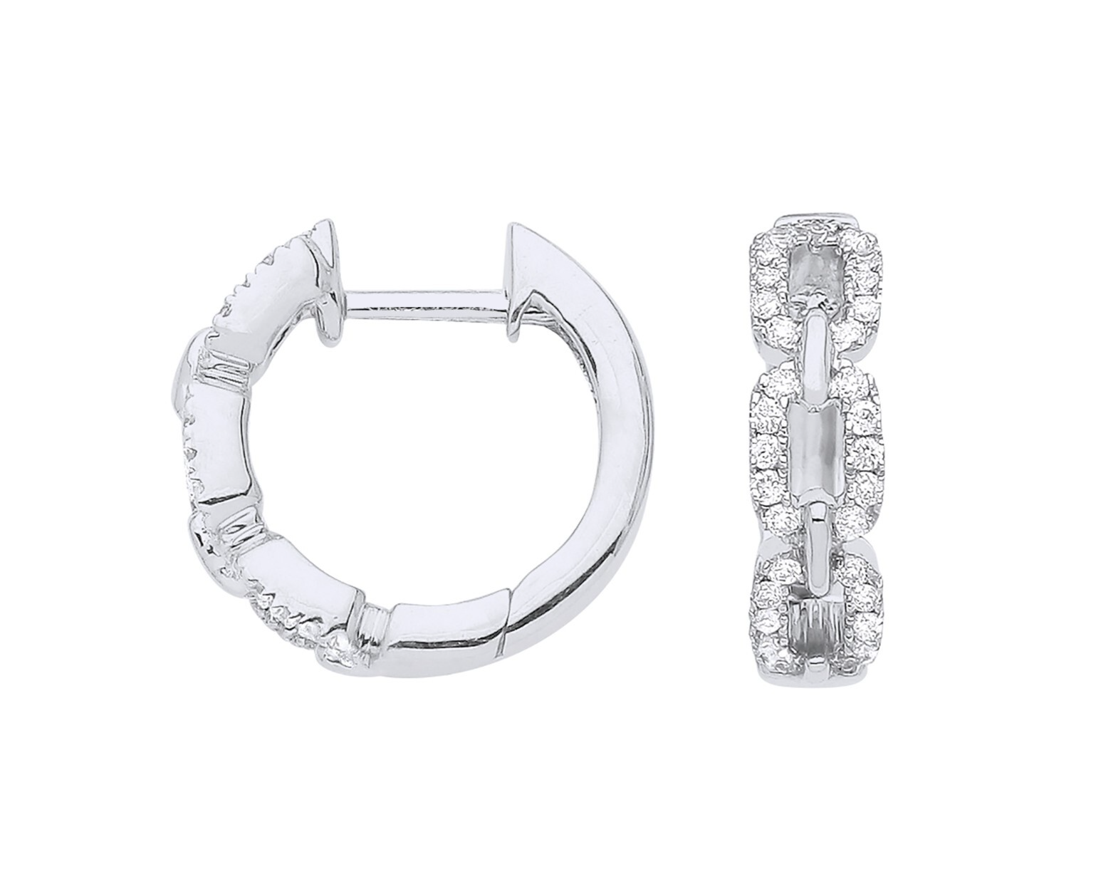 9ct White Gold 0.25ct Diamond Curb Huggies - 14mm