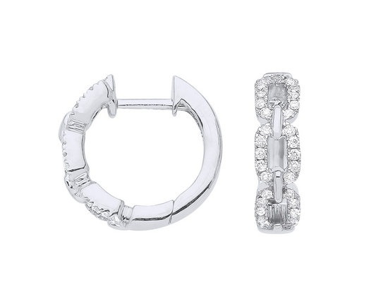 9ct White Gold 0.25ct Diamond Curb Huggies - 14mm