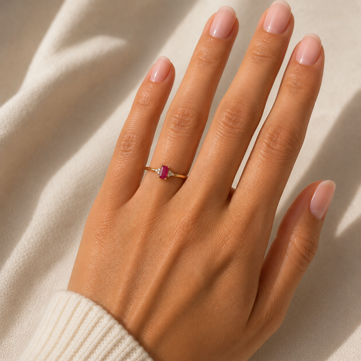 Ruby Emerald Cut Solitaire Ring Natural Diamond Accents 9ct Yellow Gold