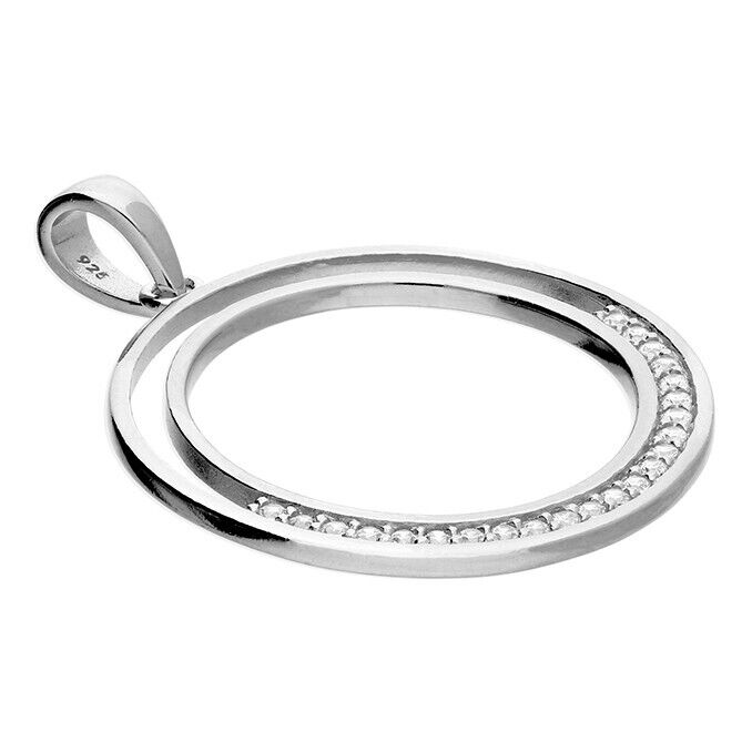 Double Circle Hoop Pendant Set With CZ's Silver Pendant 925 Hallmark