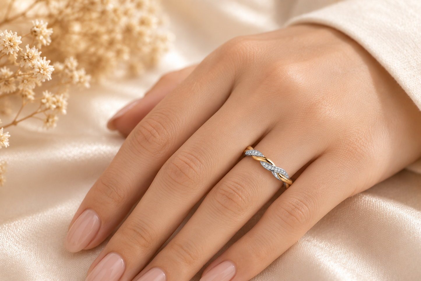 Elegant Two-Tone Twist Ring in 18ct Yellow Gold on Solid Sterling Silver