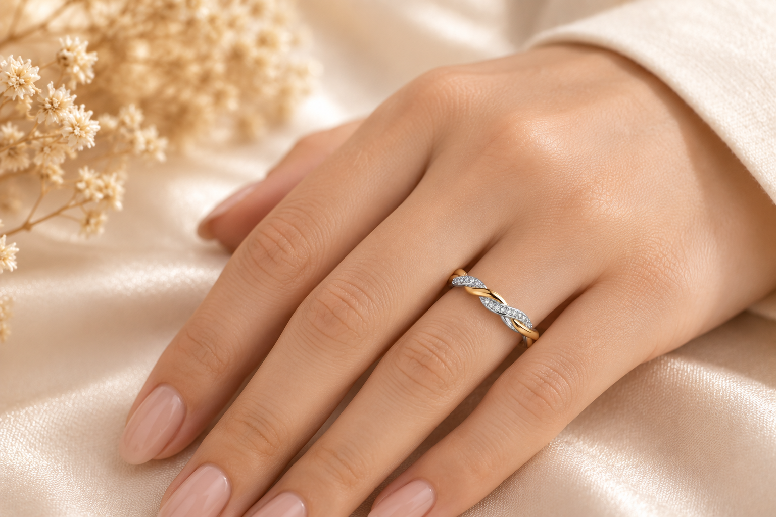 Elegant Two-Tone Twist Ring in 18ct Yellow Gold on Solid Sterling Silver