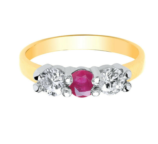 Real Ruby Trilogy Ring 9ct Yellow Gold Three Stone Fully Hallmarked