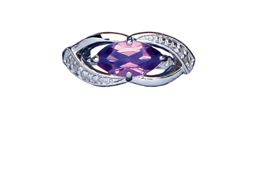 Amethyst and Diamond Ring Marquise Solid Sterling Silver Ladies
