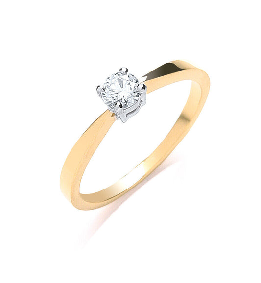 Real Diamond Solitaire Engagement Ring 18ct Yellow Gold 0.25ctw