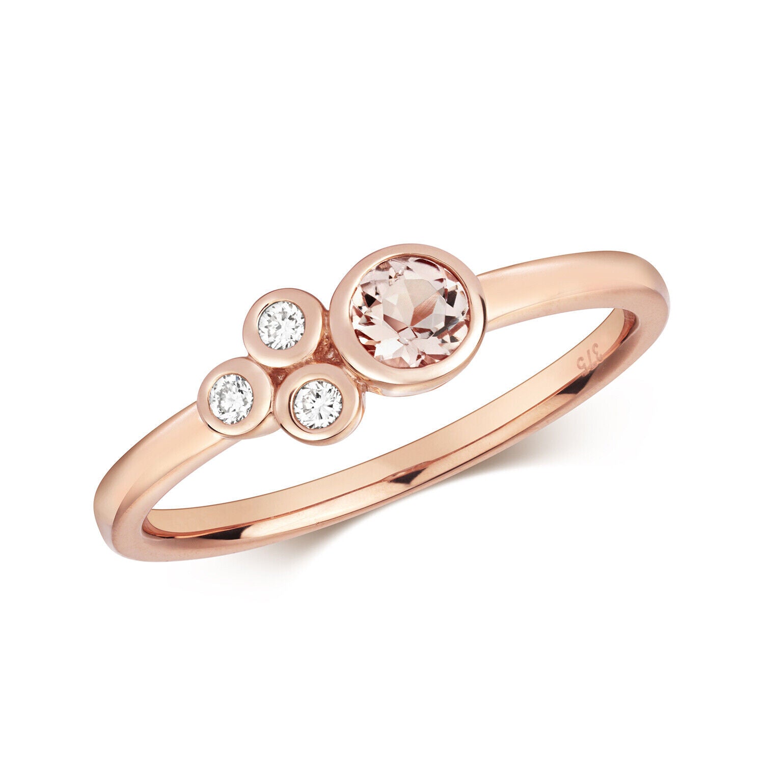 Real Morganite and Diamond Ring Solid Rose Gold Solitaire Band Size J - Q