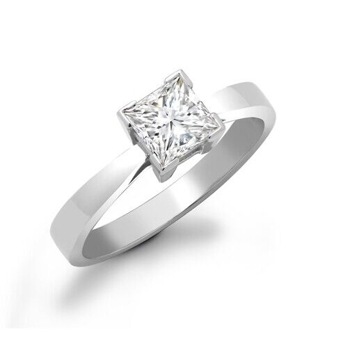 Real Diamond Solitaire Ring 18ct White Gold Square Princess 0.25 Carat Weight