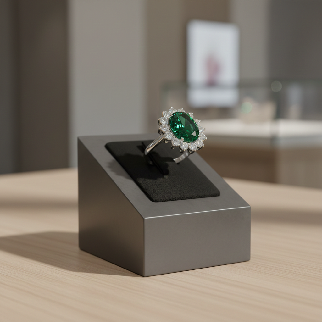 Sterling Silver Large Emerald Ring Cluster Engagement 925 Hallmark Size K-S