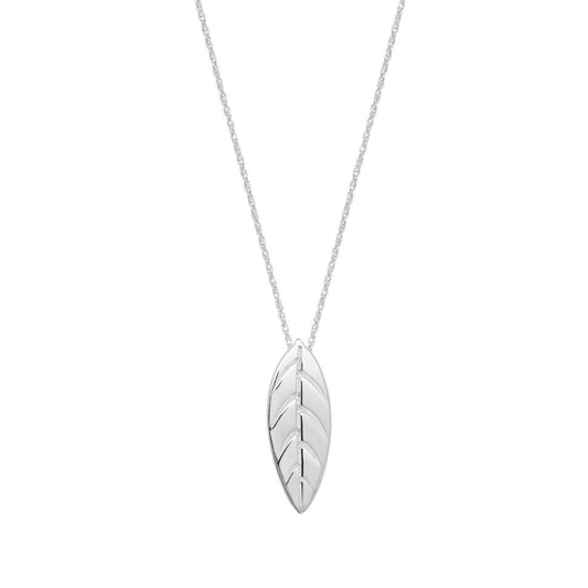 Sterling Silver Leaf Necklace Rhodium Plated 18" Length 925 hallmark British