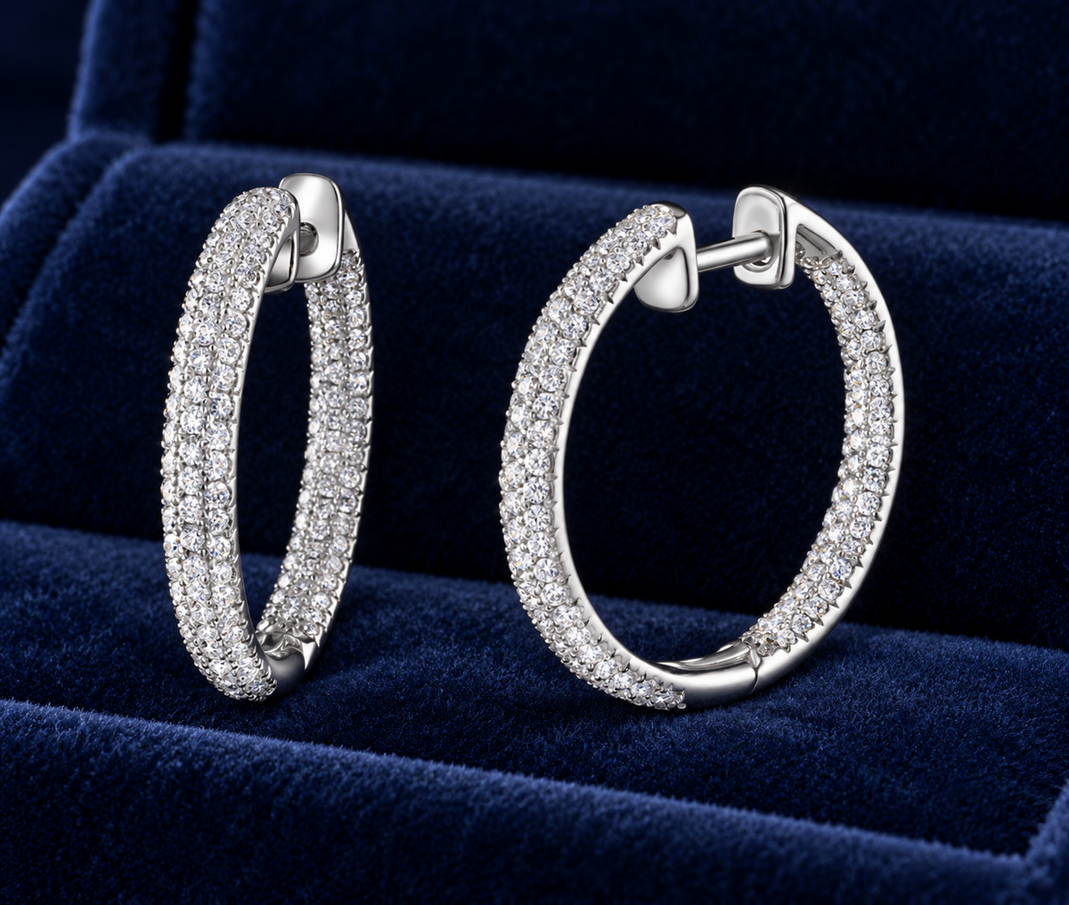 Pave Diamond Hoop Earrings 18ct White Gold 25mm Diameter 1.60ctw Real Diamonds