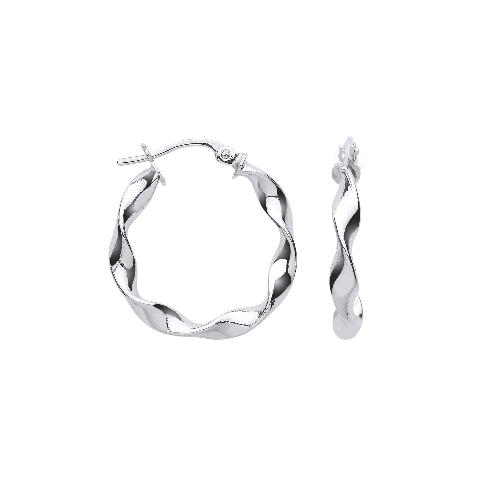White Gold Twisted Hoop Earrings 20mm Hoops Hallmarked