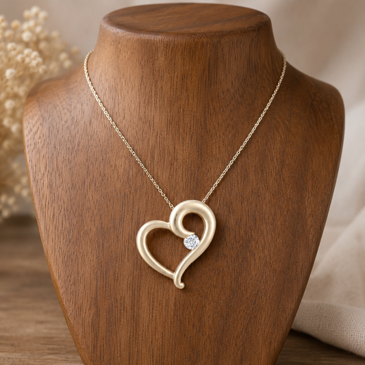 Natural Diamond Solitaire Heart Pendant 9ct Gold 18" Chain Hallmark British Made