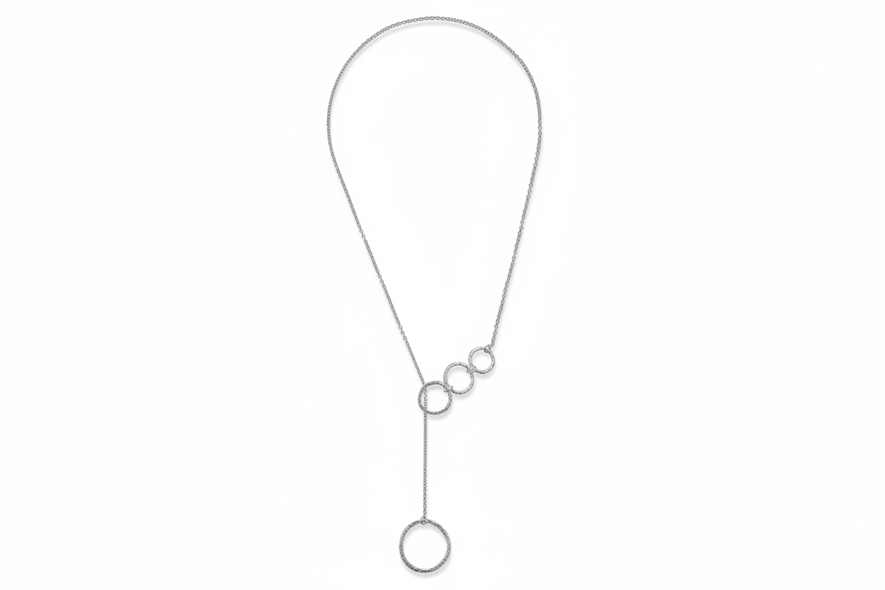 Silver Hoop Lariat Necklace Solid Sterling Silver 26" Length Hallmark Luxury Box