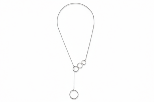 Silver Hoop Lariat Necklace Solid Sterling Silver 26" Length Hallmark Luxury Box