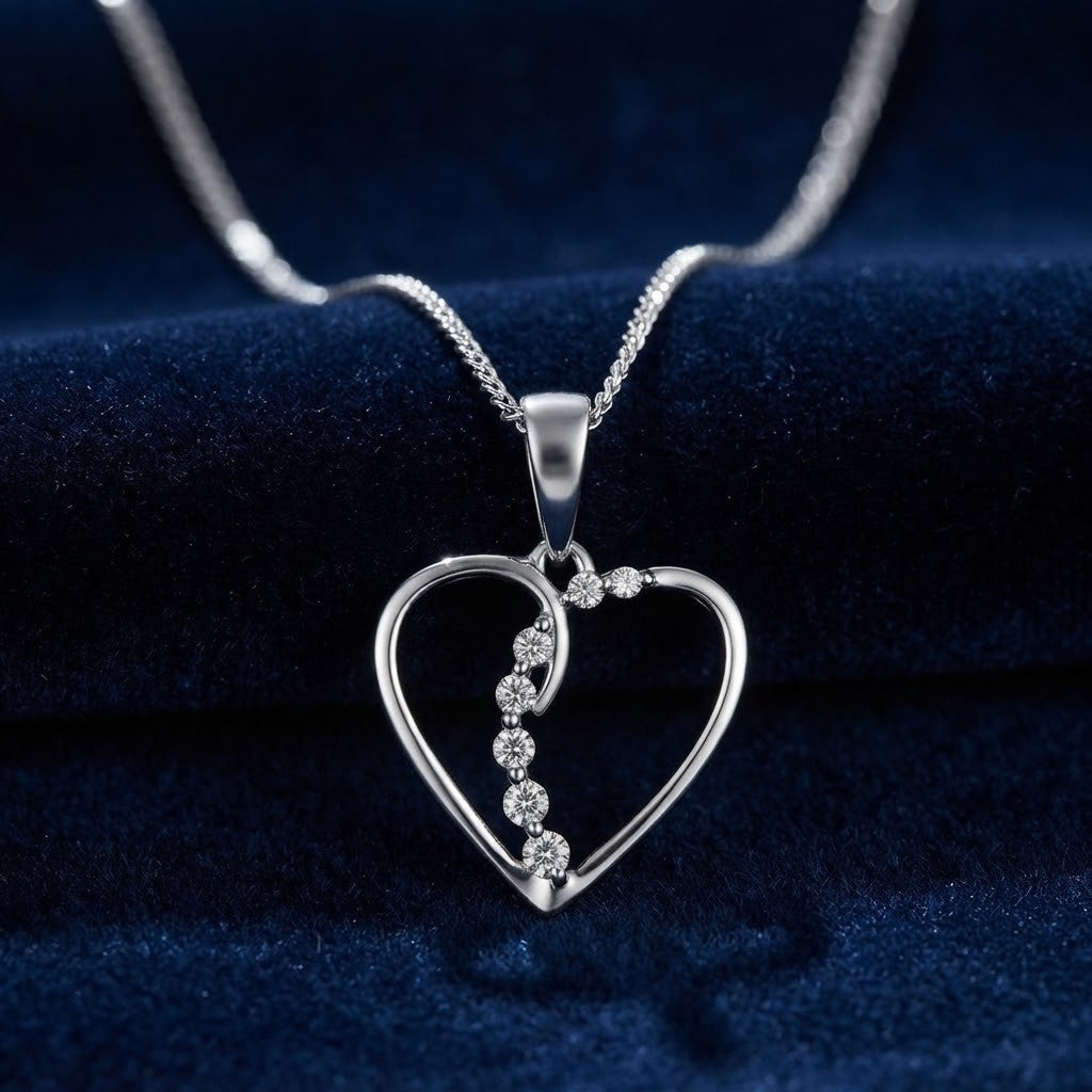 Natural Diamond Heart Pendant Necklace 18" / 45cm Chain Premium Diamonds