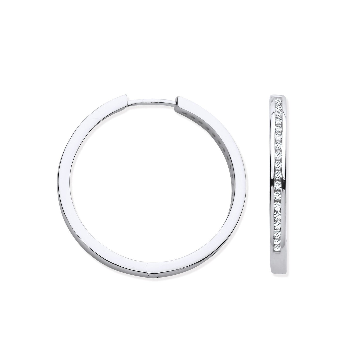 9ct White Gold Channel Set 0.27ctw Diamond Hoops 24mm