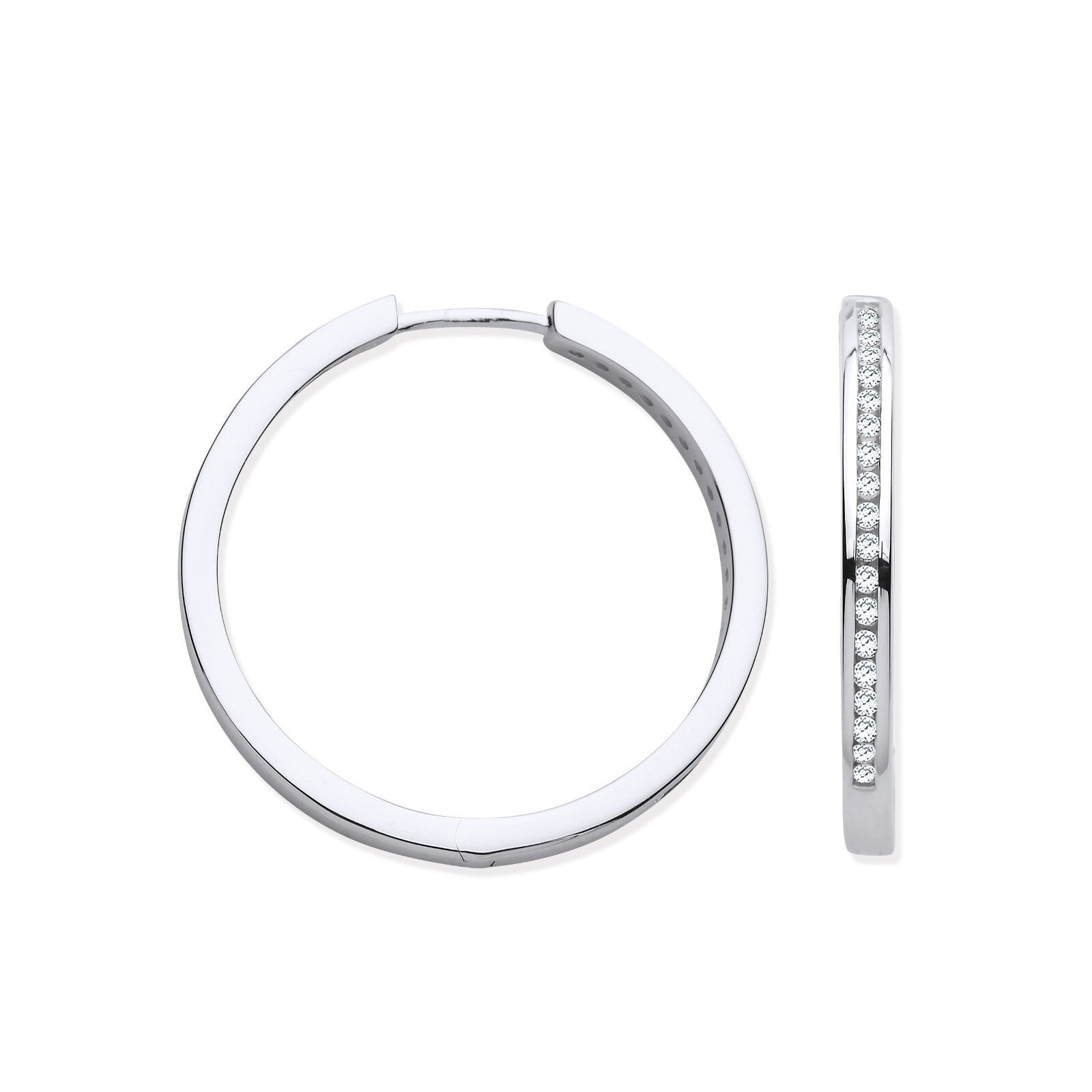 9ct White Gold Channel Set 0.27ctw Diamond Hoops 24mm