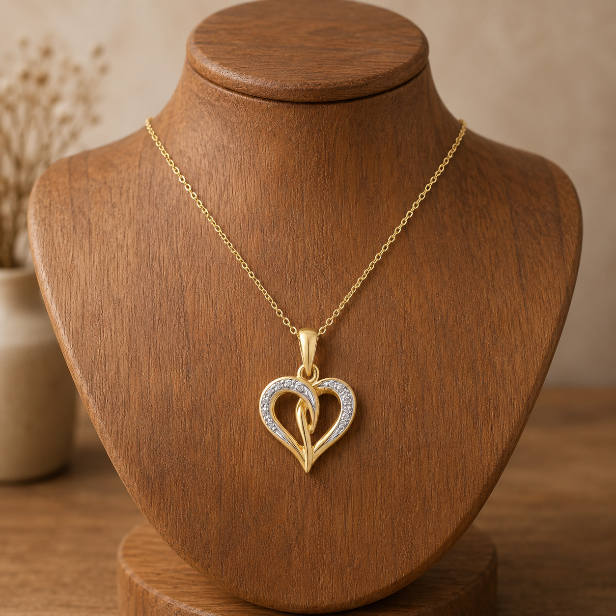 Natural Diamond Heart Pendant 9ct Gold 18" Chain Hallmark British Made