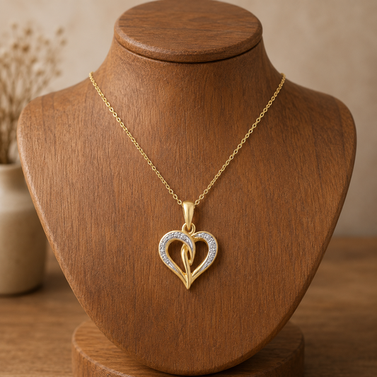 Natural Diamond Heart Pendant 9ct Gold 18" Chain Hallmark British Made