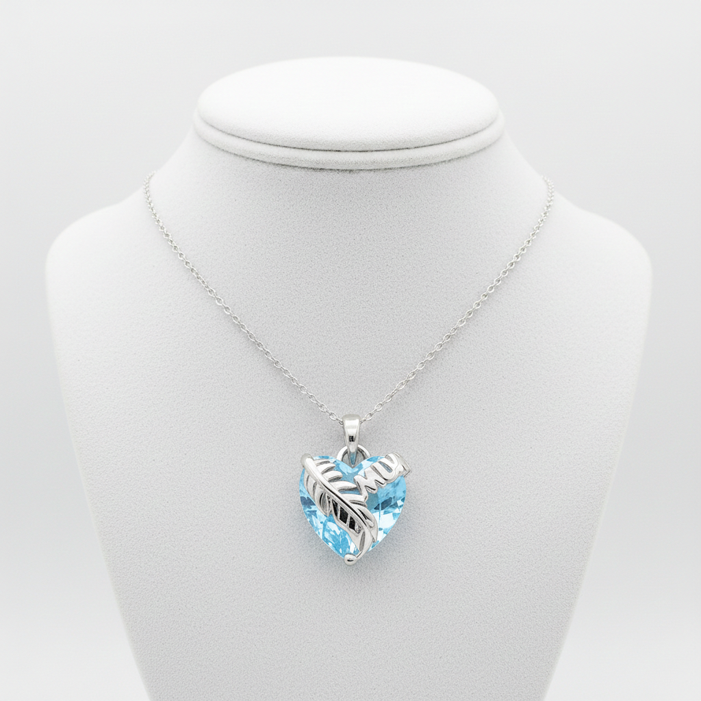 Blue Crystal Mum Heart Pendant Solid Sterling Silver 925 Hallmark 18" Chain
