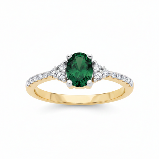 18ct Gold Emerald Oval Solitaire Ring on Sterling Silver 925 Hallmark Sizes K-S