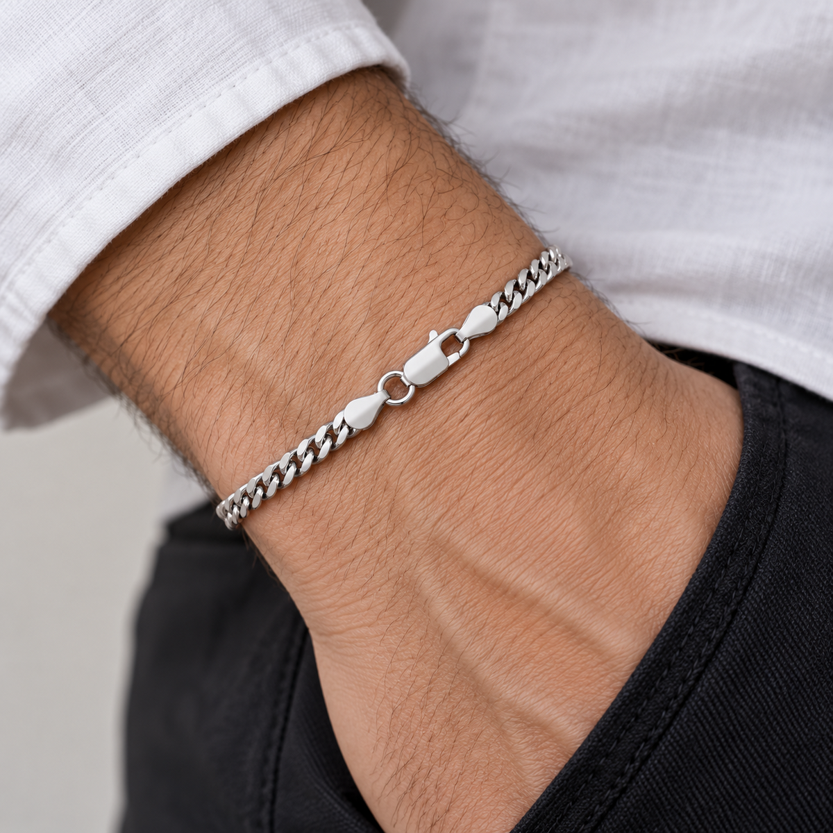 Men's Cuban Chain Bracelet Solid Silver 4mm Wide British Made Hallmarked 8"