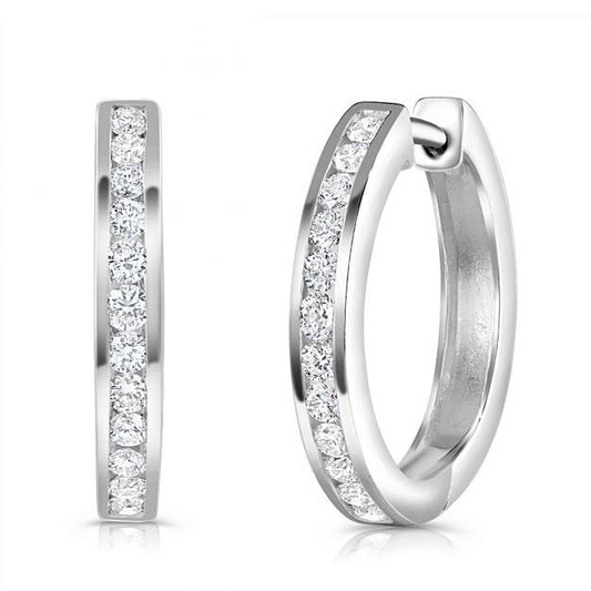 9ct White Gold 0.50ct Diamond Hoop Earrings 18.5mm Diameter
