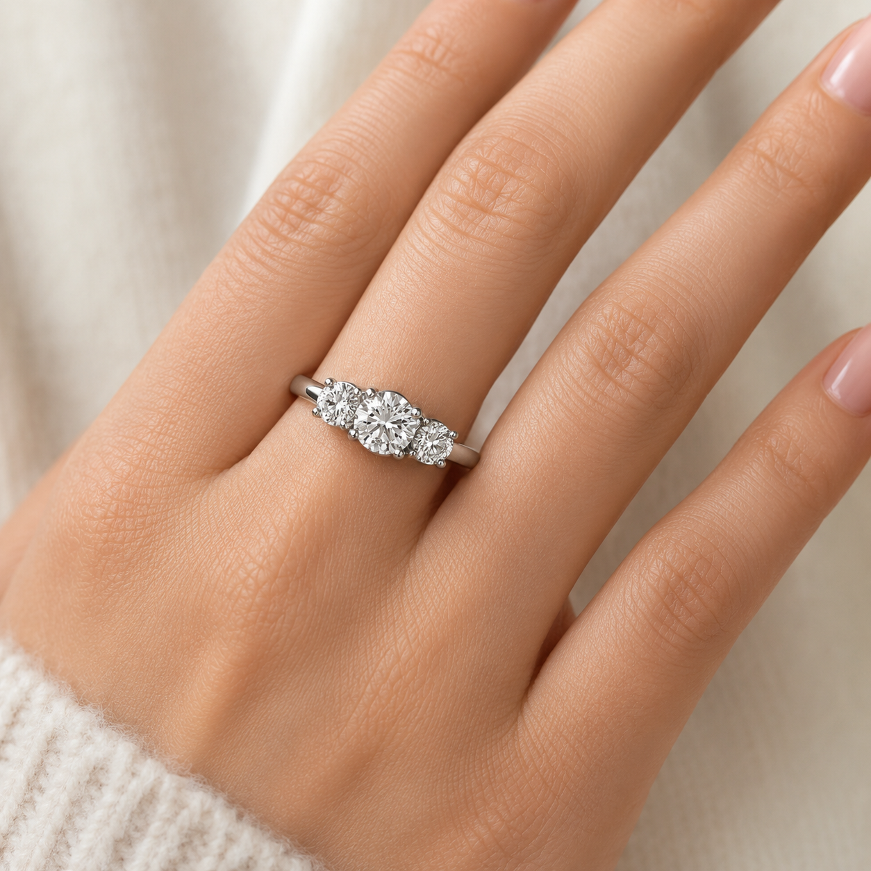 Sterling Silver Three Stone Trilogy Ring 925 Hallmark Engagement Size J - V