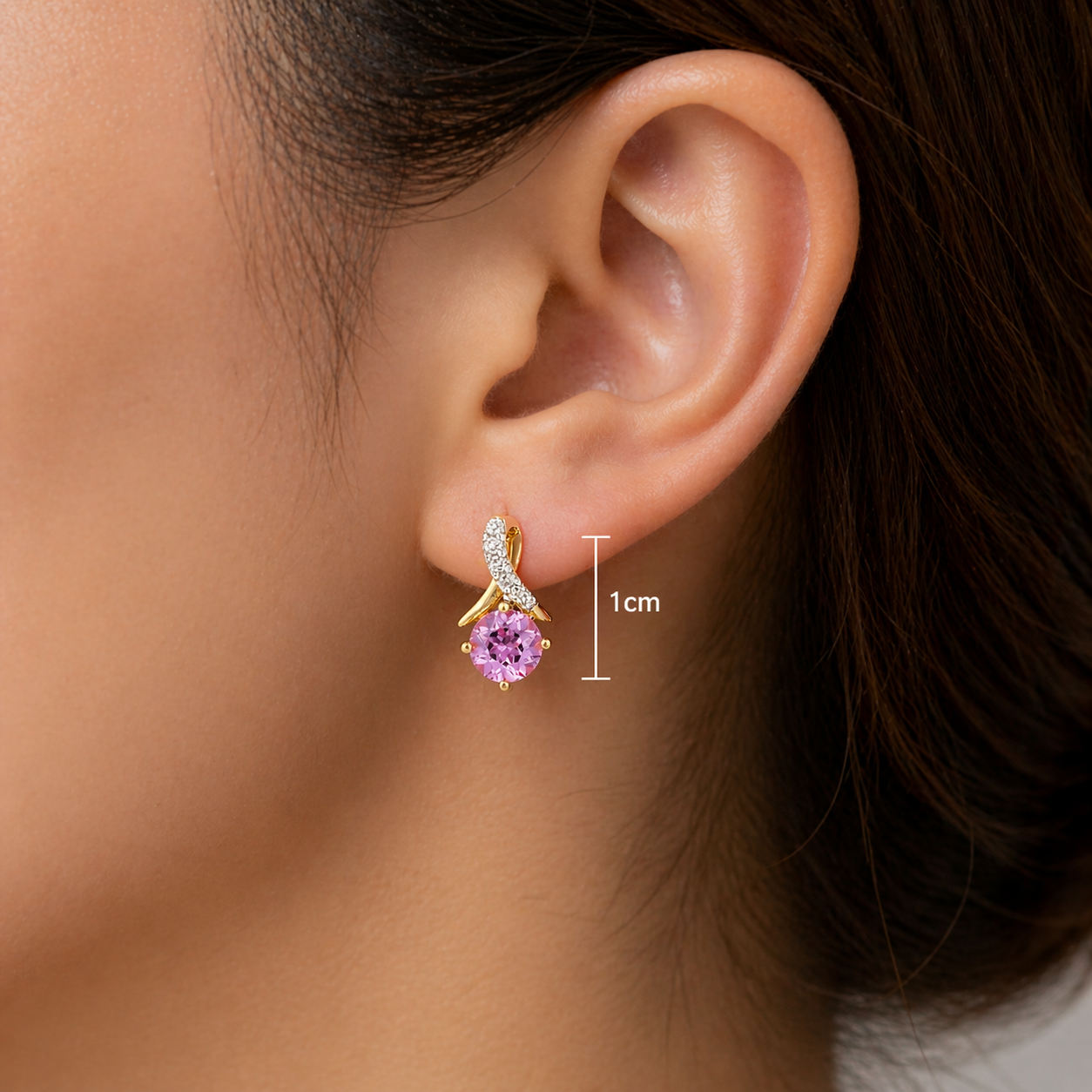 Pink Sapphire and Diamond Earrings Solid 9ct Yellow Gold Drops Hallmarked