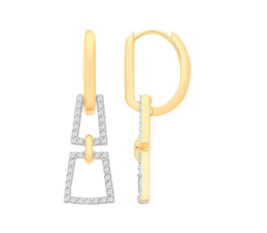 9ct Yellow Gold 0.33ctw Drop Earrings Hallmarked British Made 29.4 x 8.5mm