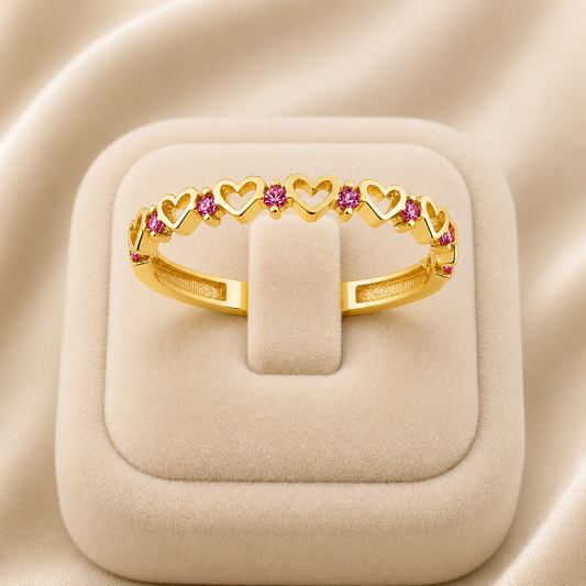 9k Yellow Gold Ruby Heart Eternity Stacking Band Ring Sizes KLMNOPQRS Hallmarked