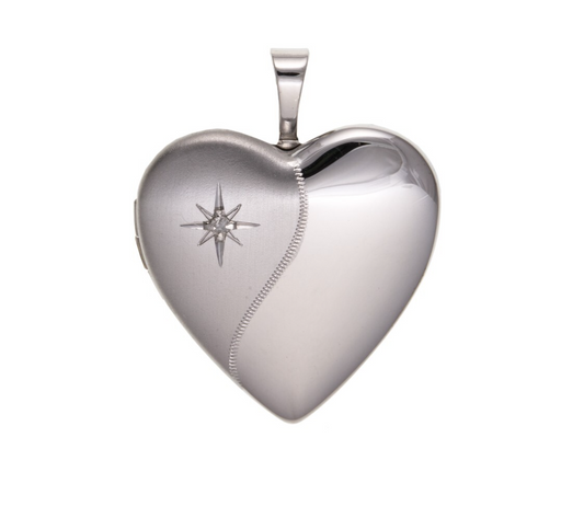 Real Diamond Heart Locket Sterling Silver Satin & Polished 925 Hallmark 20mm