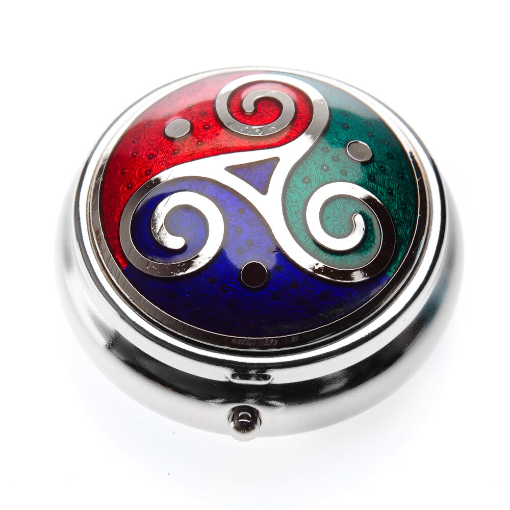 Pillbox Silver Plated Triskele Celtic Multi Colour Brand New and Boxed