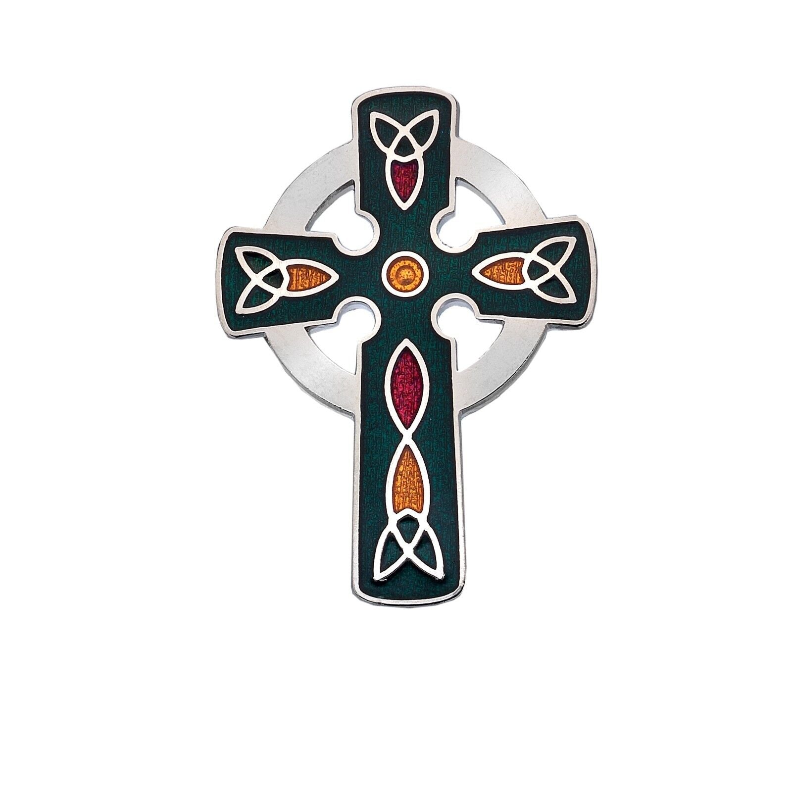Green Celtic Cross Brooch Silver Plated Brand New Gift Packaging