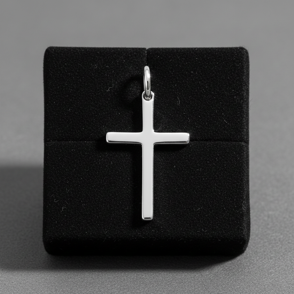 Sterling Silver Plain Cross Pendant 925 Hallmark 29mm Rhodium Finish