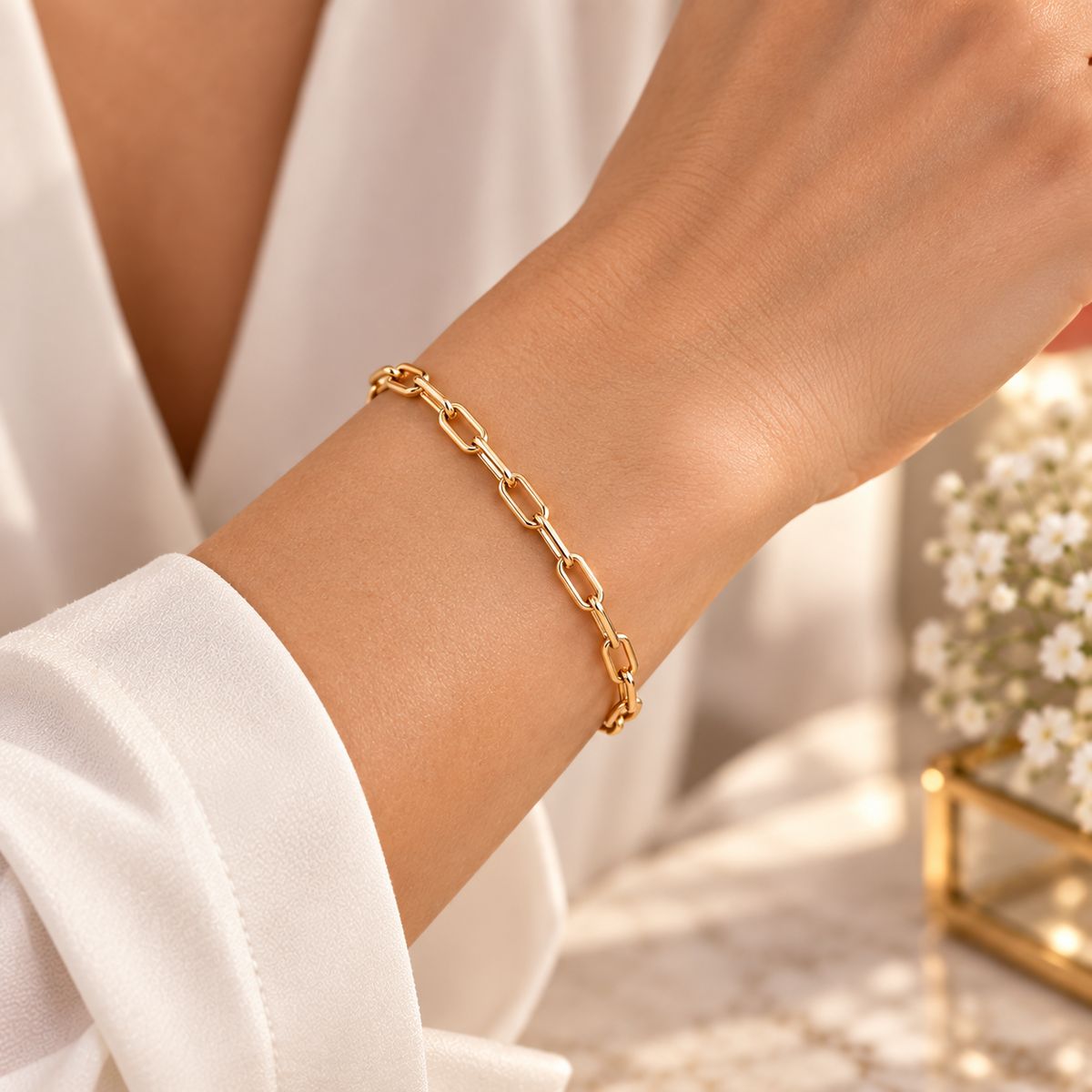 18ct Gold Paperclip Link Chain Bracelet Lobster Clasp on Sterling Silver 925